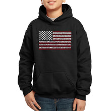 Load image into Gallery viewer, LA Pop Art Boy&#39;s Word Art Hooded Sweatshirt - 50 States USA Flag