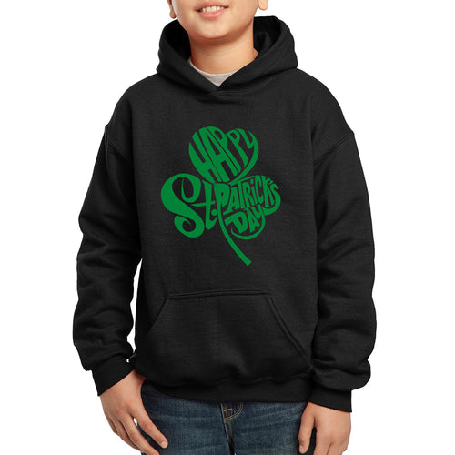 St Patricks Day Shamrock  - Boy's Word Art Hooded Sweatshirt