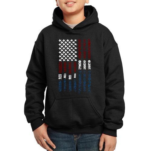 LA Pop Art Boy's Word Art Hooded Sweatshirt - Support our Troops