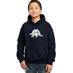 LA Pop Art Boy's Word Art Hooded Sweatshirt - STEGOSAURUS