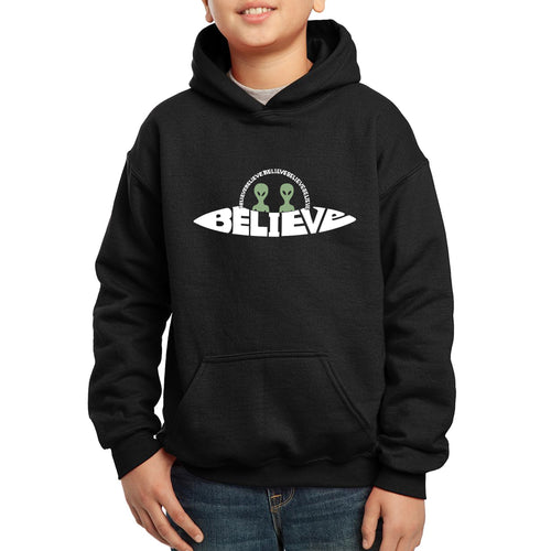 Believe UFO - Boy's Word Art Hooded Sweatshirt