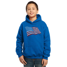 Load image into Gallery viewer, LA Pop Art Boy&#39;s Word Art Hooded Sweatshirt - American Wars Tribute Flag