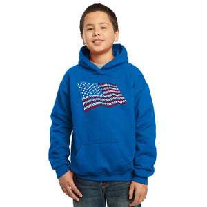 LA Pop Art Boy's Word Art Hooded Sweatshirt - American Wars Tribute Flag