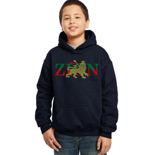Load image into Gallery viewer, LA Pop Art Boy&#39;s Word Art Hooded Sweatshirt - Zion - One Love