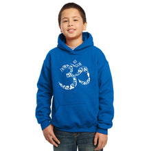 Load image into Gallery viewer, LA Pop Art Boy&#39;s Word Art Hooded Sweatshirt - THE OM SYMBOL OUT OF YOGA POSES