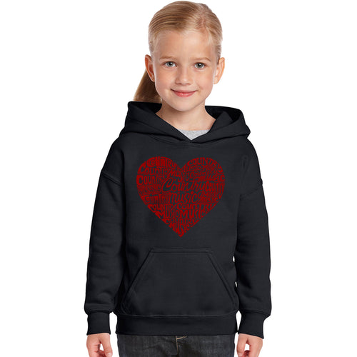 Country Music Heart - Girl's Word Art Hooded Sweatshirt