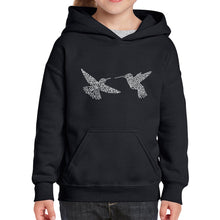 Load image into Gallery viewer, Hummingbirds - Girl&#39;s Word Art Hooded Sweatshirt