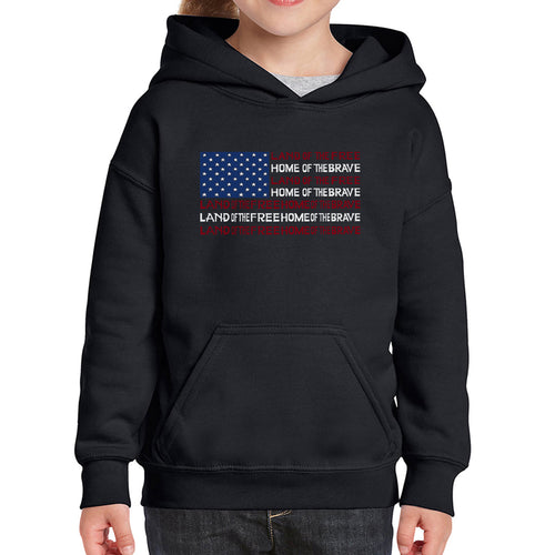 Land of the Free American Flag  - Girl's Word Art Hooded Sweatshirt