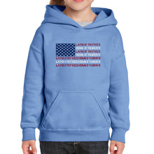 Load image into Gallery viewer, Land of the Free American Flag  - Girl&#39;s Word Art Hooded Sweatshirt