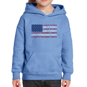 Land of the Free American Flag  - Girl's Word Art Hooded Sweatshirt