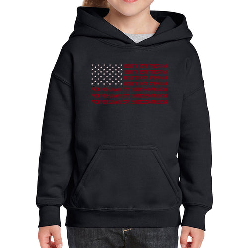 Proud To Be An American - Girl's Word Art Hooded Sweatshirt