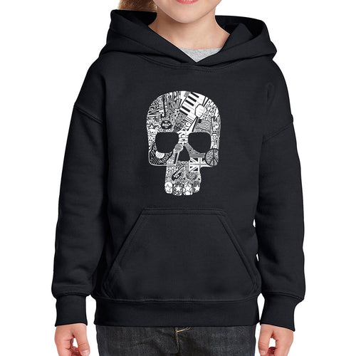 Rock n Roll Skull - Girl's Word Art Hooded Sweatshirt
