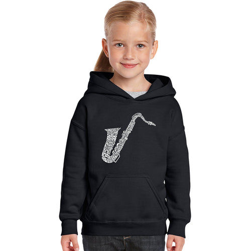 Sax - Girl's Word Art Hooded Sweatshirt