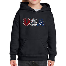 Load image into Gallery viewer, USA Fireworks - Girl&#39;s Word Art Hooded Sweatshirt