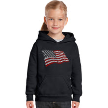 Load image into Gallery viewer, American Wars Tribute Flag - Girl&#39;s Word Art Hooded Sweatshirt