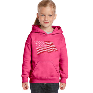 American Wars Tribute Flag - Girl's Word Art Hooded Sweatshirt