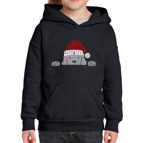 Christmas Peeking Dog - Girl's Word Art Hooded Sweatshirt