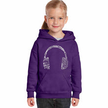 Load image into Gallery viewer, Music in Different Languages Headphones - Girl&#39;s Word Art Hooded Sweatshirt