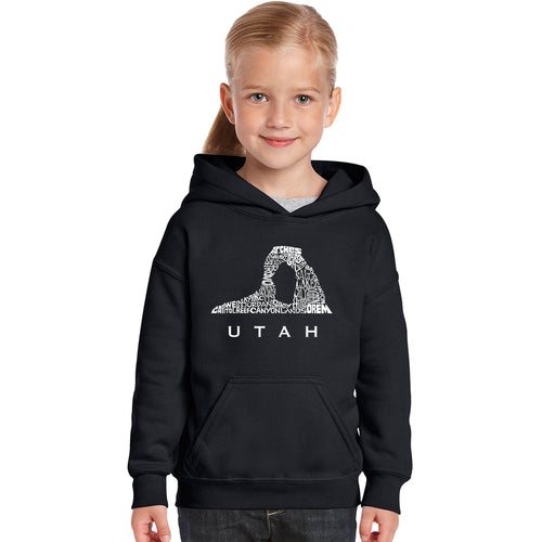 Utah - Girl's Word Art Hooded Sweatshirt