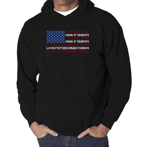 Land of the Free American Flag  - Men's Word Art Hooded Sweatshirt
