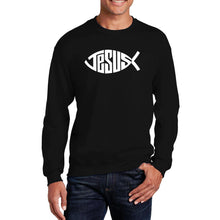 Load image into Gallery viewer, Christian Jesus Name Fish Symbol - Men&#39;s Word Art Crewneck Sweatshirt