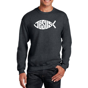 Christian Jesus Name Fish Symbol - Men's Word Art Crewneck Sweatshirt