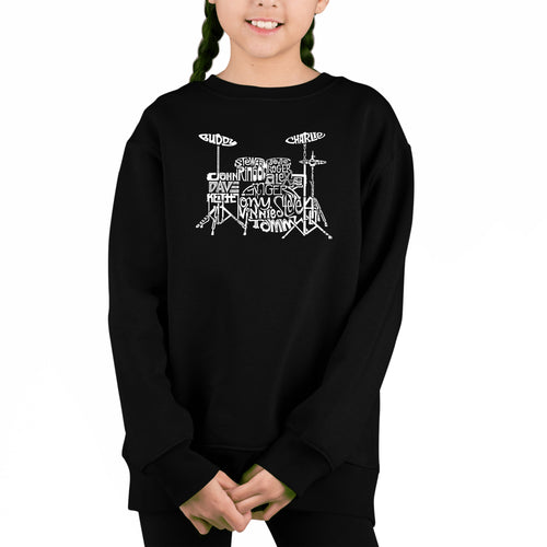 Drums - Girl's Word Art Crewneck Sweatshirt
