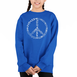 Different Faiths Peace Sign - Girl's Word Art Crewneck Sweatshirt