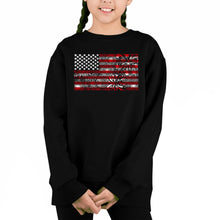 Load image into Gallery viewer, Fireworks American Flag - Girl&#39;s Word Art Crewneck Sweatshirt