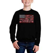 Load image into Gallery viewer, Fireworks American Flag - Boy&#39;s Word Art Crewneck Sweatshirt