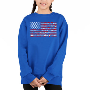 Fireworks American Flag - Girl's Word Art Crewneck Sweatshirt
