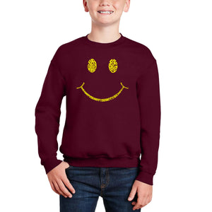 Be Happy Smiley Face - Boy's Word Art Crewneck Sweatshirt
