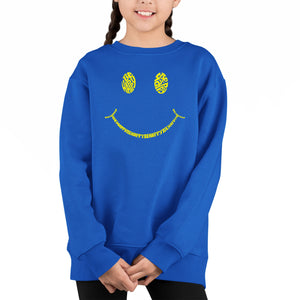 Be Happy Smiley Face - Girl's Word Art Crewneck Sweatshirt
