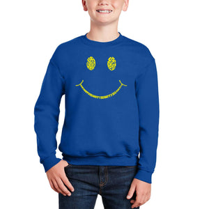 Be Happy Smiley Face - Boy's Word Art Crewneck Sweatshirt