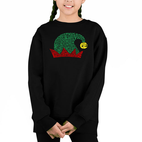 Christmas Elf Hat - Girl's Word Art Crewneck Sweatshirt