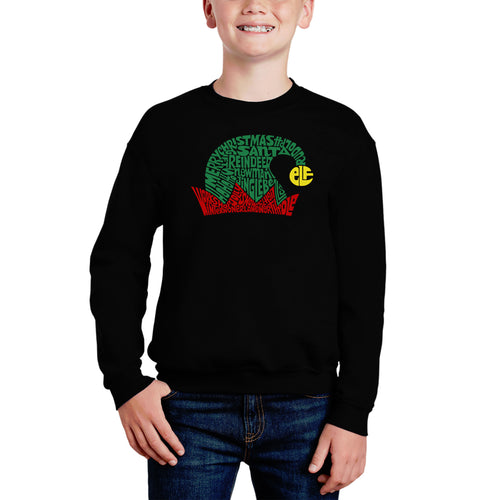 Christmas Elf Hat - Boy's Word Art Crewneck Sweatshirt