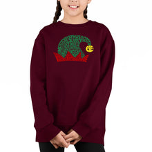 Load image into Gallery viewer, Christmas Elf Hat - Girl&#39;s Word Art Crewneck Sweatshirt