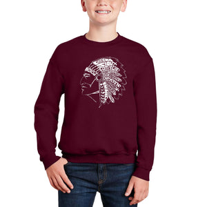 Popular Native American Indian Tribes - Boy's Word Art Crewneck Sweatshirt