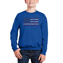 Load image into Gallery viewer, Land Of The Free American Flag - Boy&#39;s Word Art Crewneck Sweatshirt