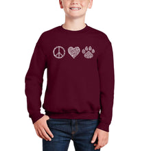 Load image into Gallery viewer, Peace Love Cats - Boy&#39;s Word Art Crewneck Sweatshirt