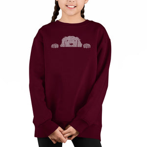 Peeking Dog - Girl's Word Art Crewneck Sweatshirt