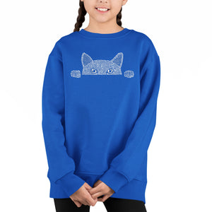 Peeking Cat - Girl's Word Art Crewneck Sweatshirt
