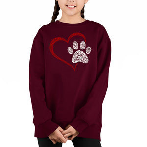 Paw Heart - Girl's Word Art Crewneck Sweatshirt