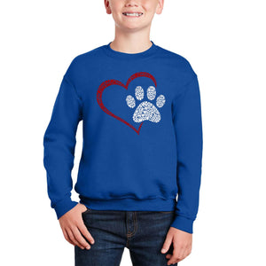 Paw Heart - Boy's Word Art Crewneck Sweatshirt
