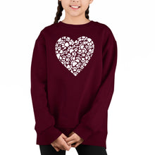 Load image into Gallery viewer, Paw Prints Heart - Girl&#39;s Word Art Crewneck Sweatshirt