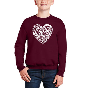 Paw Prints Heart - Boy's Word Art Crewneck Sweatshirt