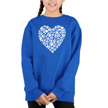 Load image into Gallery viewer, Paw Prints Heart - Girl&#39;s Word Art Crewneck Sweatshirt