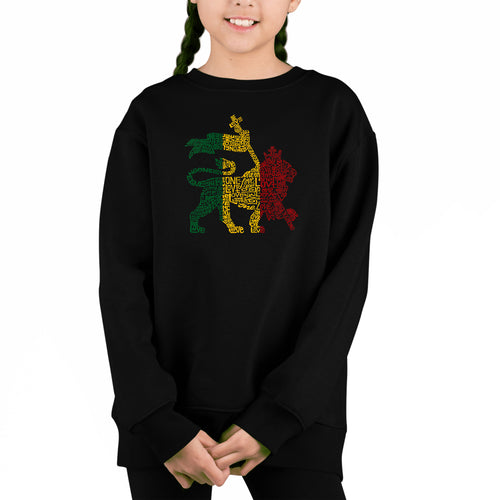 Rasta Lion - One Love - Girl's Word Art Crewneck Sweatshirt