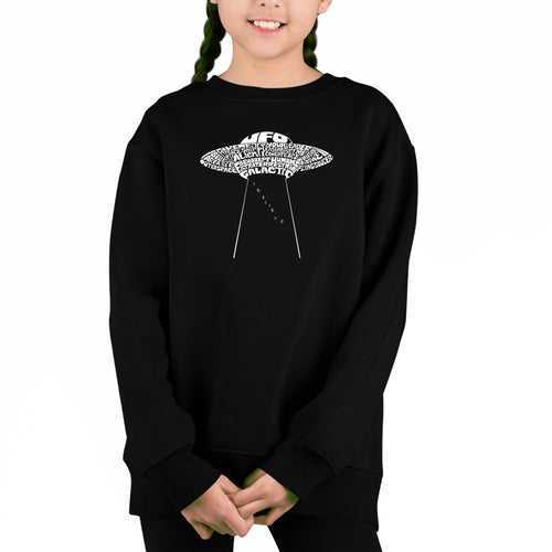 Flying Saucer UFO - Girl's Word Art Crewneck Sweatshirt