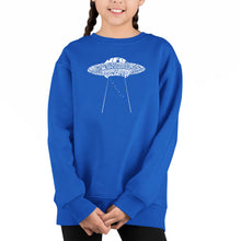 Load image into Gallery viewer, Flying Saucer UFO - Girl&#39;s Word Art Crewneck Sweatshirt
